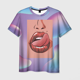 Мужская футболка 3D с принтом Губы в Кировске, 100% полиэфир | прямой крой, круглый вырез горловины, длина до линии бедер | lips | абстракт | губы | кожа | лицо | нос | родинка | сердечко | сердце