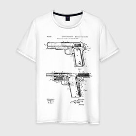 Мужская футболка хлопок с принтом Пистолет в Кировске, 100% хлопок | прямой крой, круглый вырез горловины, длина до линии бедер, слегка спущенное плечо. | patent | армия | идея | история | оружие | патент | пистолет | разработка | чертеж | чертежи