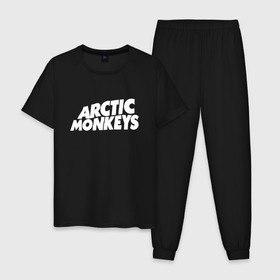 Мужская пижама хлопок с принтом AM в Кировске, 100% хлопок | брюки и футболка прямого кроя, без карманов, на брюках мягкая резинка на поясе и по низу штанин
 | alex turner | arctic monkeys | алекс тёрнер | арктик монкейс | арктические обезьяны