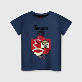 Детская футболка хлопок с принтом Томатный суп в Кировске, 100% хлопок | круглый вырез горловины, полуприлегающий силуэт, длина до линии бедер | flat | food | poster | retro | soup | spoon | steam | tomato | еда | ложка | пар | плакат | помидор | ретро | суп | тарелка