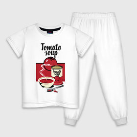 Детская пижама хлопок с принтом Томатный суп в Кировске, 100% хлопок |  брюки и футболка прямого кроя, без карманов, на брюках мягкая резинка на поясе и по низу штанин
 | flat | food | poster | retro | soup | spoon | steam | tomato | еда | ложка | пар | плакат | помидор | ретро | суп | тарелка