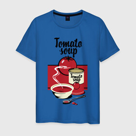Мужская футболка хлопок с принтом Томатный суп в Кировске, 100% хлопок | прямой крой, круглый вырез горловины, длина до линии бедер, слегка спущенное плечо. | flat | food | poster | retro | soup | spoon | steam | tomato | еда | ложка | пар | плакат | помидор | ретро | суп | тарелка