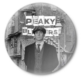 Значок с принтом Peaky Blinders в Кировске,  металл | круглая форма, металлическая застежка в виде булавки | Тематика изображения на принте: peaky blinders | острые козырьки | сериал