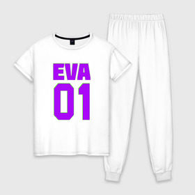 Женская пижама хлопок с принтом EVANGELION (EVA 01) в Кировске, 100% хлопок | брюки и футболка прямого кроя, без карманов, на брюках мягкая резинка на поясе и по низу штанин | Тематика изображения на принте: angel | eva | evangelion | neon genesis evangelion | nerv | аска лэнгли сорью | ева | евангелион | мисато кацураги | рей аянами | синдзи