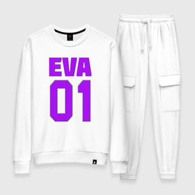Женский костюм хлопок с принтом EVANGELION (EVA 01) в Кировске, 100% хлопок | на свитшоте круглая горловина, мягкая резинка по низу. Брюки заужены к низу, на них два вида карманов: два 