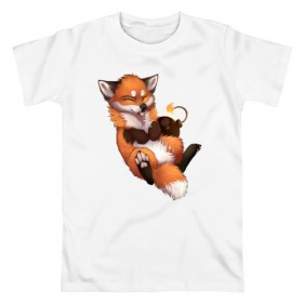 Мужская футболка хлопок с принтом Хитрый лис в Кировске, 100% хлопок | прямой крой, круглый вырез горловины, длина до линии бедер, слегка спущенное плечо. | лис | лиса | лисенок | песец | рыжая лисица | рыжий лис