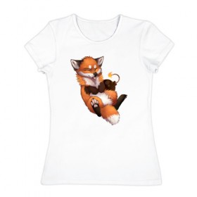 Женская футболка хлопок с принтом Хитрый лис в Кировске, 100% хлопок | прямой крой, круглый вырез горловины, длина до линии бедер, слегка спущенное плечо | лис | лиса | лисенок | песец | рыжая лисица | рыжий лис