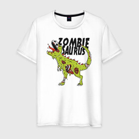 Мужская футболка хлопок с принтом Динозавр Зомби в Кировске, 100% хлопок | прямой крой, круглый вырез горловины, длина до линии бедер, слегка спущенное плечо. | 