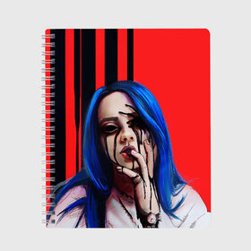 Тетрадь с принтом Billie Eilish в Кировске, 100% бумага | 48 листов, плотность листов — 60 г/м2, плотность картонной обложки — 250 г/м2. Листы скреплены сбоку удобной пружинной спиралью. Уголки страниц и обложки скругленные. Цвет линий — светло-серый
 | bad guy | billie eilish | билли айлиш | эйлиш