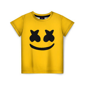 Детская футболка 3D с принтом MARSHMELLO HAPPIER в Кировске, 100% гипоаллергенный полиэфир | прямой крой, круглый вырез горловины, длина до линии бедер, чуть спущенное плечо, ткань немного тянется | america | dj | marshmello | usa | америка | маршмелло