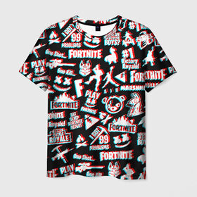 Мужская футболка 3D с принтом FORTNITE ПАТТЕРН в Кировске, 100% полиэфир | прямой крой, круглый вырез горловины, длина до линии бедер | fortnite | glitch | marshmello | глитч | маршмелло | фортнайт