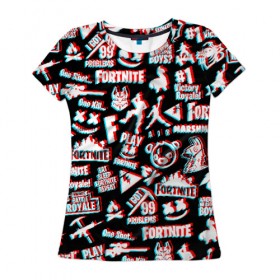 Женская футболка 3D с принтом FORTNITE ПАТТЕРН в Кировске, 100% полиэфир ( синтетическое хлопкоподобное полотно) | прямой крой, круглый вырез горловины, длина до линии бедер | fortnite | glitch | marshmello | глитч | маршмелло | фортнайт
