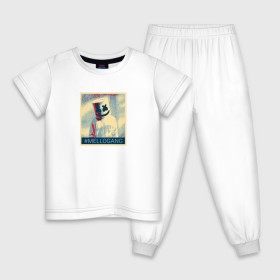 Детская пижама хлопок с принтом #MELLOGANG в Кировске, 100% хлопок |  брюки и футболка прямого кроя, без карманов, на брюках мягкая резинка на поясе и по низу штанин
 | Тематика изображения на принте: dj. маршмеллоу | marshmello | диджей | музыкант