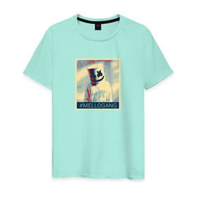 Мужская футболка хлопок с принтом #MELLOGANG в Кировске, 100% хлопок | прямой крой, круглый вырез горловины, длина до линии бедер, слегка спущенное плечо. | dj. маршмеллоу | marshmello | диджей | музыкант