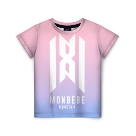 Детская футболка 3D с принтом Monbebe - Monsta X в Кировске, 100% гипоаллергенный полиэфир | прямой крой, круглый вырез горловины, длина до линии бедер, чуть спущенное плечо, ткань немного тянется | Тематика изображения на принте: hyungwon | i.m | jooheon | k pop | kihyun | kpop | minhyuk | monbebe | monsta x | shownu | wonho | к поп | монста икс