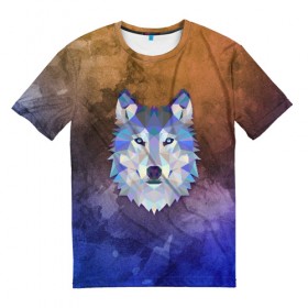 Мужская футболка 3D с принтом Волк в Кировске, 100% полиэфир | прямой крой, круглый вырез горловины, длина до линии бедер | волк | геометрия | градиент | дикое животное | животное | текстура
