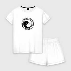 Женская пижама с шортиками хлопок с принтом Викинги в Кировске, 100% хлопок | футболка прямого кроя, шорты свободные с широкой мягкой резинкой | викинги | волк | лого | руны | сериал
