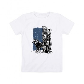 Детская футболка хлопок с принтом Викинг и Волки в Кировске, 100% хлопок | круглый вырез горловины, полуприлегающий силуэт, длина до линии бедер | viking | wolf | wolves | викинг | волк