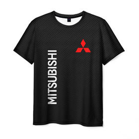 Мужская футболка 3D с принтом MITSUBISHI (carbon) в Кировске, 100% полиэфир | прямой крой, круглый вырез горловины, длина до линии бедер | mitsubishi | sport | митсубиси | митсубиши | спорт