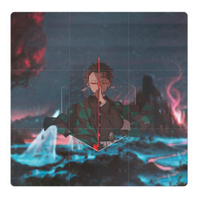 Магнитный плакат 3Х3 с принтом Танджиро Камадо в Кировске, Полимерный материал с магнитным слоем | 9 деталей размером 9*9 см | аниме | клинок рассекающий демонов | танджиро камадо