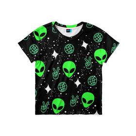 Детская футболка 3D с принтом Пришельцы в Кировске, 100% гипоаллергенный полиэфир | прямой крой, круглый вырез горловины, длина до линии бедер, чуть спущенное плечо, ткань немного тянется | звезды | инопланетяне | инопланетянин | нло | пришелец | пришельцы