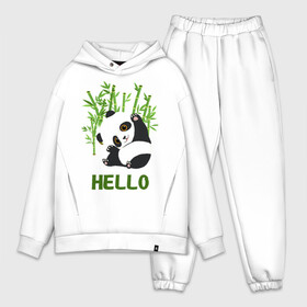 Мужской костюм хлопок OVERSIZE с принтом Panda Hello в Кировске,  |  | Тематика изображения на принте: panda hello | животные | панда | панды | привет