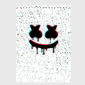 Скетчбук с принтом MARSHMELLO GLITCH в Кировске, 100% бумага
 | 48 листов, плотность листов — 100 г/м2, плотность картонной обложки — 250 г/м2. Листы скреплены сверху удобной пружинной спиралью | Тематика изображения на принте: america | dj | marshmello | usa | америка | маршмелло