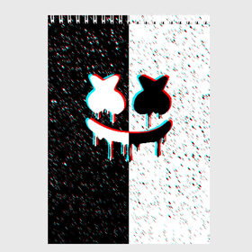 Скетчбук с принтом MARSHMELLO GLITCH в Кировске, 100% бумага
 | 48 листов, плотность листов — 100 г/м2, плотность картонной обложки — 250 г/м2. Листы скреплены сверху удобной пружинной спиралью | Тематика изображения на принте: america | dj | marshmello | usa | америка | маршмелло