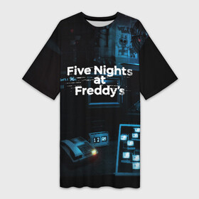 Платье-футболка 3D с принтом FIVE NIGHTS AT FREDDYS в Кировске,  |  | 5 ночей с фредди | animation | bonnie | chica | five nights at freddys | fnaf | foxy | freddy | funny | horror | scary | бонни | майк | пять | ужас | фнаф | фокси | фредди | чика | шмидт