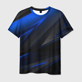 Мужская футболка 3D с принтом Blue and Black в Кировске, 100% полиэфир | прямой крой, круглый вырез горловины, длина до линии бедер | 3d | 3д | black | blue | texture | геометрия | красно синее | синий | текстуры | фигуры | черный