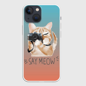 Чехол для iPhone 13 mini с принтом Say Meow в Кировске,  |  | meow | кот | котенок | котик | котики | котятка | кошка | мяу | скажи мяу | фотоаппарат | фотограф