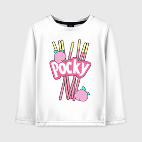 Детский лонгслив хлопок с принтом KAWAII POCKY в Кировске, 100% хлопок | круглый вырез горловины, полуприлегающий силуэт, длина до линии бедер | kawaii | kawaii pocky | pocky | pocky купить | pocky палочки | кавай | японские pocky