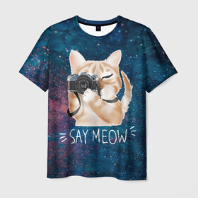 Мужская футболка 3D с принтом Say Meow в Кировске, 100% полиэфир | прямой крой, круглый вырез горловины, длина до линии бедер | meow | кот | котенок | котик | котики | котятка | кошка | мяу | скажи мяу | фотоаппарат | фотограф