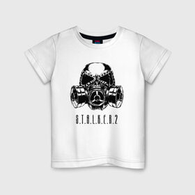Детская футболка хлопок с принтом S.T.A.L.K.E.R. 2 в Кировске, 100% хлопок | круглый вырез горловины, полуприлегающий силуэт, длина до линии бедер | Тематика изображения на принте: bandit | chernobyl | logo | pripyat | s.t.a.l.k.e.r. 2 | shadow of chernobyl | stalker | stalker 2 | бандиты | лого | меченый | припять | сталкер | сталкер 2 | тени чернобыля | чернобыль | чистое небо