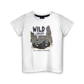 Детская футболка хлопок с принтом Джип в Кировске, 100% хлопок | круглый вырез горловины, полуприлегающий силуэт, длина до линии бедер | jeep | offroad | авто | автомобиль | горы | джип | машина | приключение