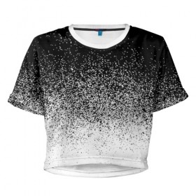 Женская футболка Cropp-top с принтом BLACK AND WHITE ABSTRACTION в Кировске, 100% полиэстер | круглая горловина, длина футболки до линии талии, рукава с отворотами | abstraction | black | white | абстракция | белое | брызги | краска. | черное