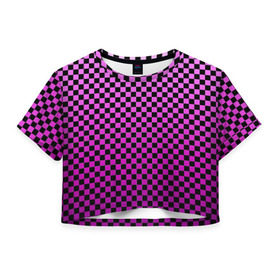 Женская футболка Cropp-top с принтом Checkerboard Color в Кировске, 100% полиэстер | круглая горловина, длина футболки до линии талии, рукава с отворотами | checkerboard | gradient | бойчик | в клетку | в клеточку | градиент | клетка | музыка | орнамент | френдзона | шахматная доска | шашки