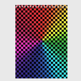 Скетчбук с принтом Checkerboard Color в Кировске, 100% бумага
 | 48 листов, плотность листов — 100 г/м2, плотность картонной обложки — 250 г/м2. Листы скреплены сверху удобной пружинной спиралью | Тематика изображения на принте: checkerboard | gradient | бойчик | в клетку | в клеточку | градиент | клетка | музыка | орнамент | френдзона | шахматная доска | шашки