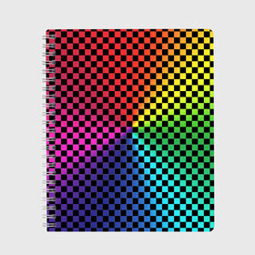 Тетрадь с принтом Checkerboard Color в Кировске, 100% бумага | 48 листов, плотность листов — 60 г/м2, плотность картонной обложки — 250 г/м2. Листы скреплены сбоку удобной пружинной спиралью. Уголки страниц и обложки скругленные. Цвет линий — светло-серый
 | checkerboard | gradient | бойчик | в клетку | в клеточку | градиент | клетка | музыка | орнамент | френдзона | шахматная доска | шашки