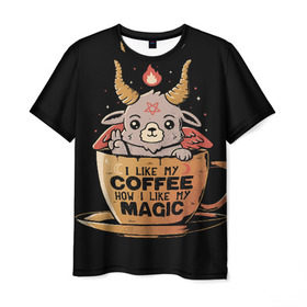 Мужская футболка 3D с принтом How I Like My Coffee в Кировске, 100% полиэфир | прямой крой, круглый вырез горловины, длина до линии бедер | coffee | diy | espresso | how | like | lol | my | как | кофе | лол | мой | монстрик | рога | сделай сам | сказка | эспрессо