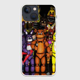 Чехол для iPhone 13 mini с принтом FIVE NIGHTS AT FREDDYS в Кировске,  |  | 5 ночей с фредди | animation | bonnie | chica | five nights at freddys | fnaf | foxy | freddy | funny | horror | scary | бонни | майк | пять | ужас | фнаф | фокси | фредди | чика | шмидт