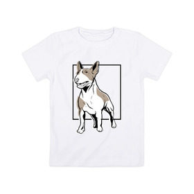 Детская футболка хлопок с принтом Бультерьер в Кировске, 100% хлопок | круглый вырез горловины, полуприлегающий силуэт, длина до линии бедер | bull | bull terrier | dog | terrier | бультерьер | собака | собаки