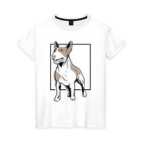 Женская футболка хлопок с принтом Бультерьер в Кировске, 100% хлопок | прямой крой, круглый вырез горловины, длина до линии бедер, слегка спущенное плечо | bull | bull terrier | dog | terrier | бультерьер | собака | собаки