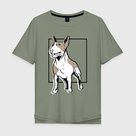 Мужская футболка хлопок Oversize с принтом Бультерьер в Кировске, 100% хлопок | свободный крой, круглый ворот, “спинка” длиннее передней части | bull | bull terrier | dog | terrier | бультерьер | собака | собаки