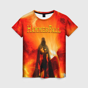 Женская футболка 3D с принтом Hammerfall в Кировске, 100% полиэфир ( синтетическое хлопкоподобное полотно) | прямой крой, круглый вырез горловины, длина до линии бедер | hammerfall | heavy | metal | power | sweden | пауэр метал | хеви | хеви метал