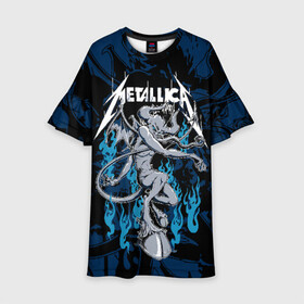 Детское платье 3D с принтом Metallica в Кировске, 100% полиэстер | прямой силуэт, чуть расширенный к низу. Круглая горловина, на рукавах — воланы | american | blue | demon | devil | flame | hell | metal band | metallica | music | rock | американская | голубое | демон | дьявол | метал группа | металлика | музыка | пламя | рок | черт