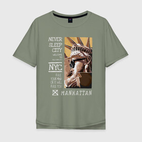 Мужская футболка хлопок Oversize с принтом New York Never Sleep city в Кировске, 100% хлопок | свободный крой, круглый ворот, “спинка” длиннее передней части | city | never sleep | new york | usa | минимализм | нью йорк | ньюйорк | очки | сша