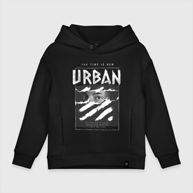 Детское худи Oversize хлопок с принтом Black Urban Style в Кировске, френч-терри — 70% хлопок, 30% полиэстер. Мягкий теплый начес внутри —100% хлопок | боковые карманы, эластичные манжеты и нижняя кромка, капюшон на магнитной кнопке | Тематика изображения на принте: black | urban | буквы | взгляд | глаза | лицо | минимализм | полосы | рваная | стиль | урбан | урбанистический