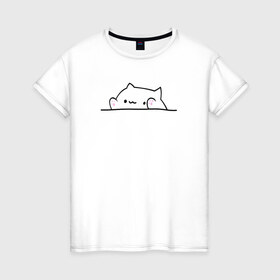 Женская футболка хлопок с принтом Милый котик в Кировске, 100% хлопок | прямой крой, круглый вырез горловины, длина до линии бедер, слегка спущенное плечо | кот | котенок | котик | милый котик | рисунок