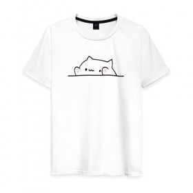 Мужская футболка хлопок с принтом Милый котик в Кировске, 100% хлопок | прямой крой, круглый вырез горловины, длина до линии бедер, слегка спущенное плечо. | кот | котенок | котик | милый котик | рисунок